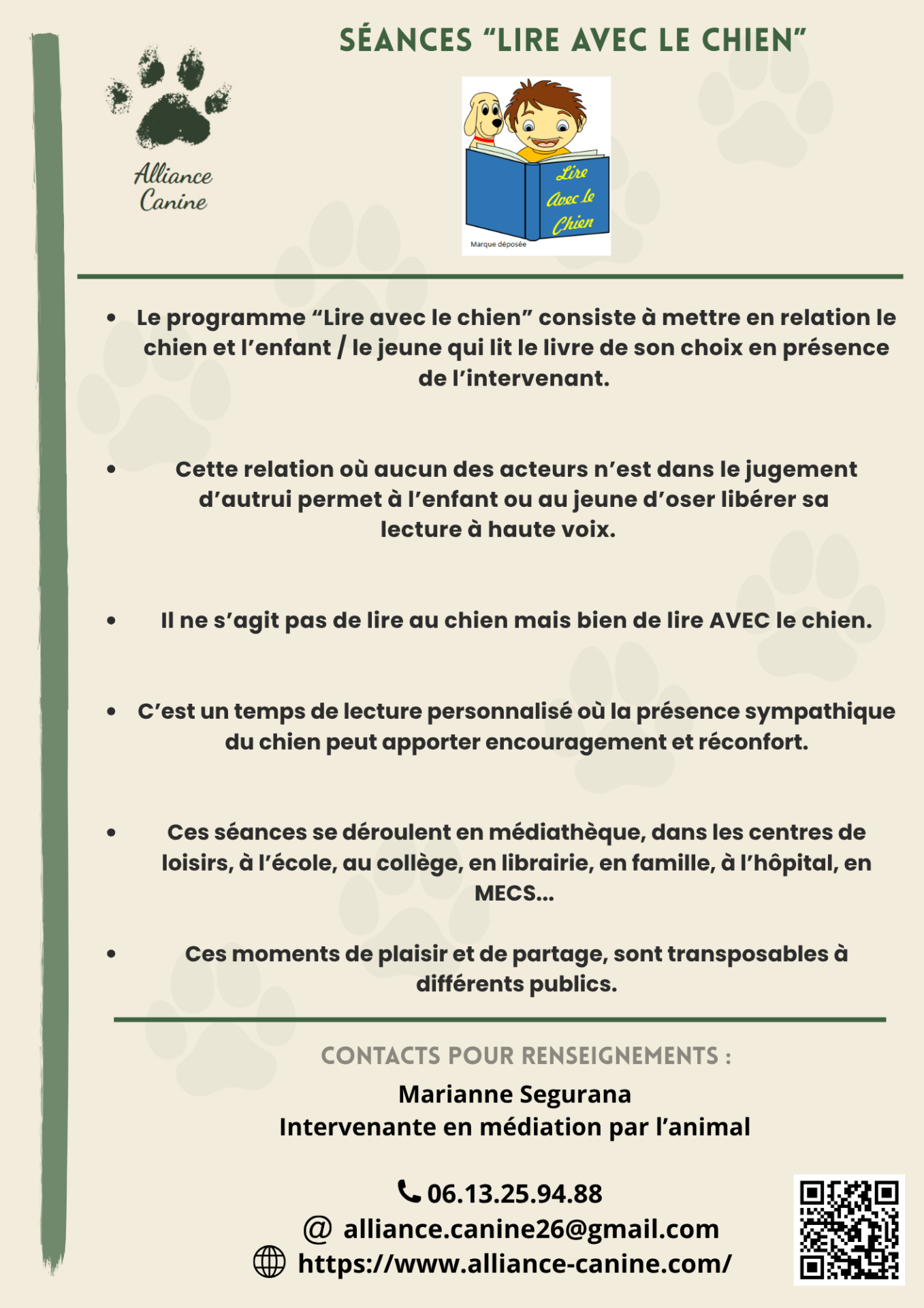 Alliance canine flyer lire avec le chien